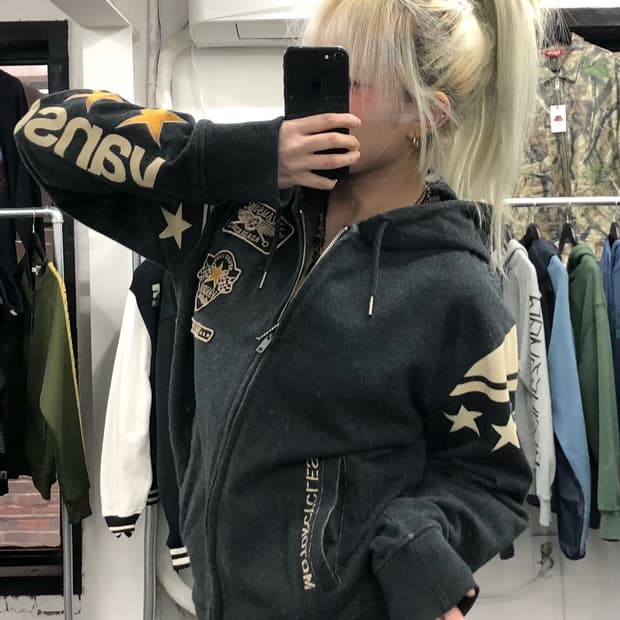 밴슨 레더 스타 패치 후드집업