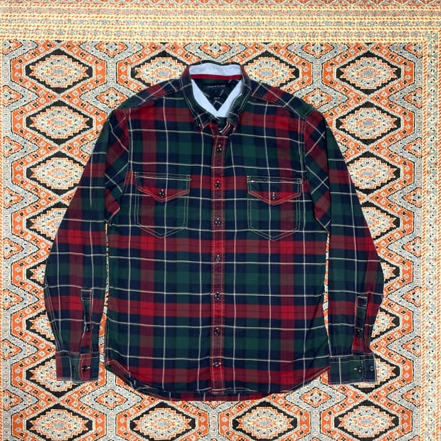 타미힐피거 레드 그린 타탄체크 웨스턴 셔츠 여성L