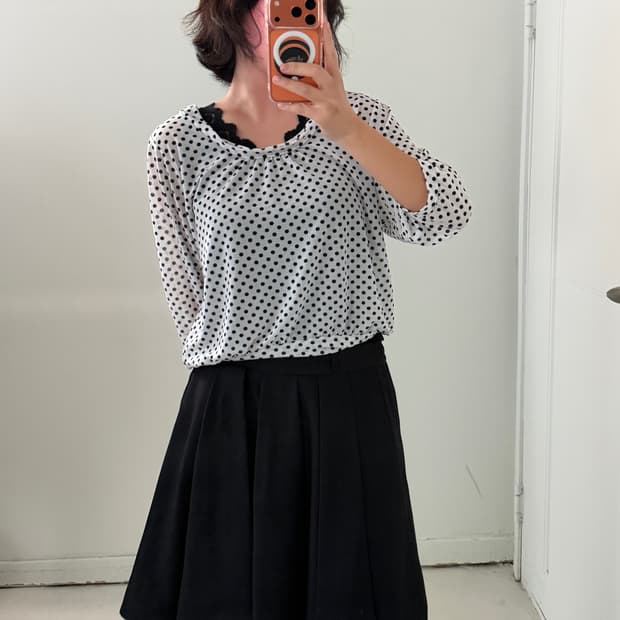 일본빈티지 블랙 핀턱 미디스커트