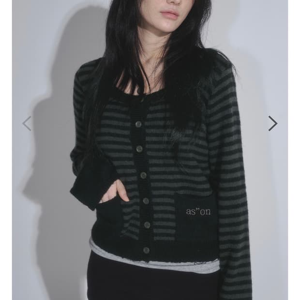 애즈온 NUT POCKET CARDIGAN / STRIPE BLACK