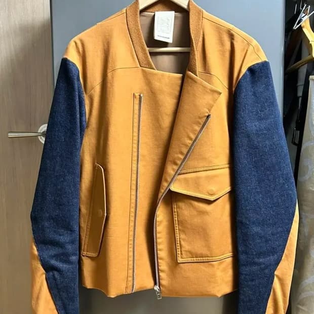 새상품 우영미 데님 패널 바이커 자켓