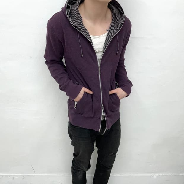 stripe layered purple hood zip