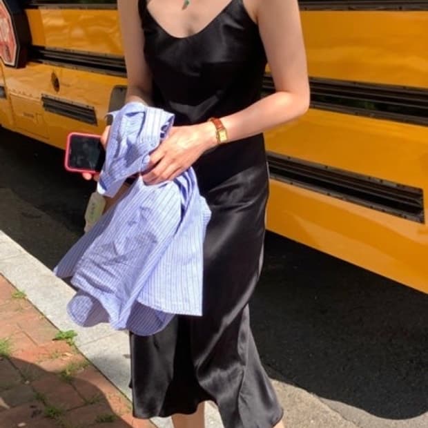 새상품) 모네 mone dear silk dress 리본빛 실크 원피스