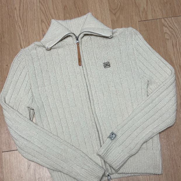 세터 파로 부클 니트 집업 가디건 - 크림 아이보리