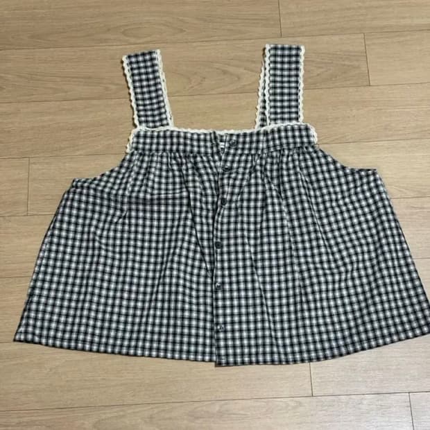 체크 패턴 민소매 블라우스 슬리브리스 나시 잔체크 깅엄체크 여성 슬리브탑