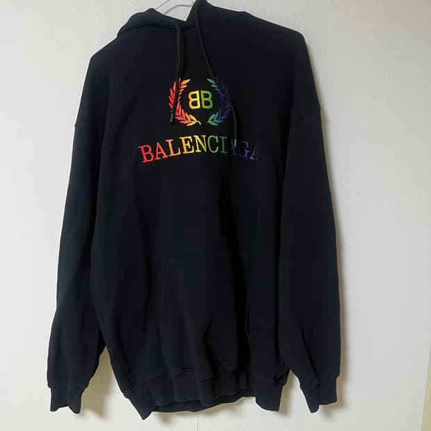 발렌시아가 레인보우 월계수 후드티 xl