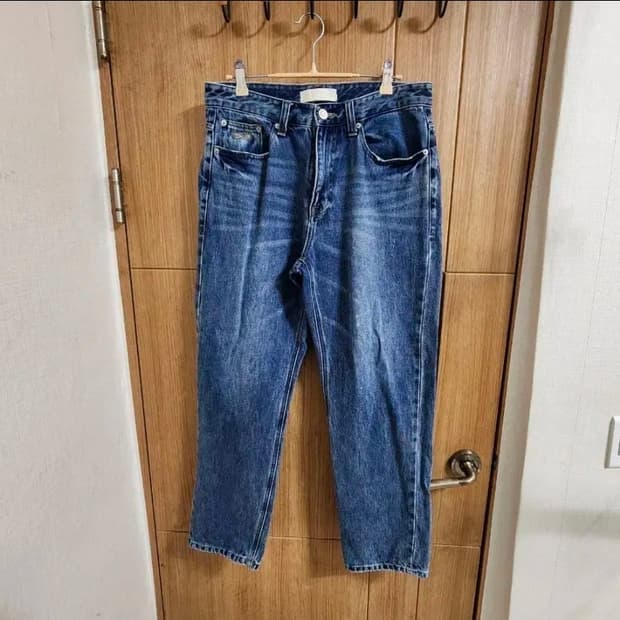 (33)플랙 레귤러 라이즈 크롭 스트레이트 데님 팬츠