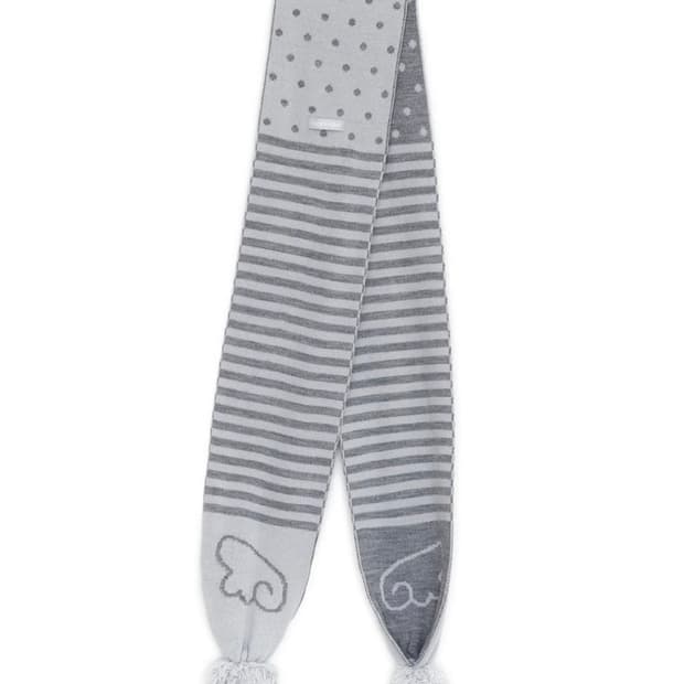 허그유어스킨 엔젤 윙 스트라이프 폼폼 머플러 그레이