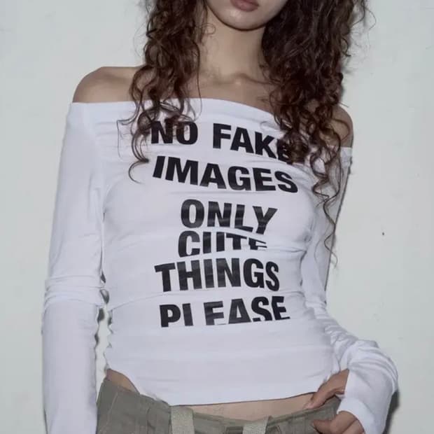 플리즈노팔로우 레터링 롱 오프숄더 탑