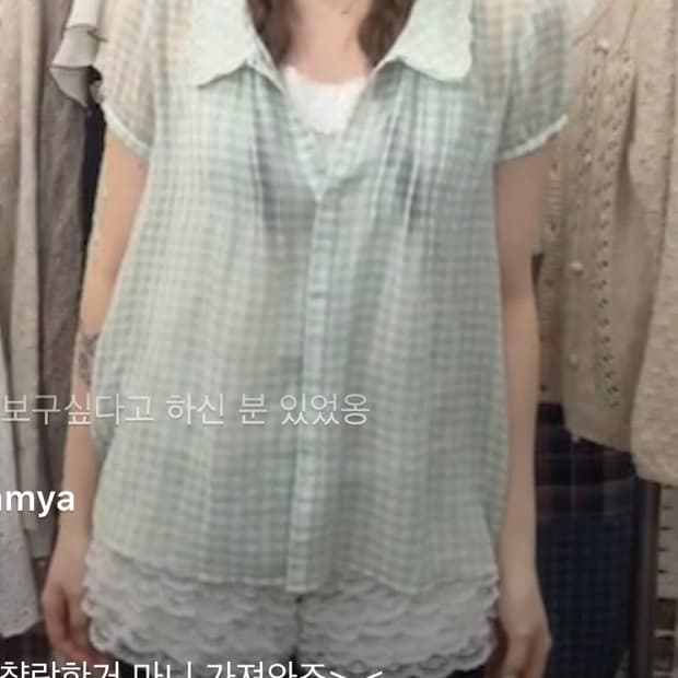 코네코야빈티지 민트체크블라우스 도트 상의 세트 카메빈티지마루빈티지모리걸