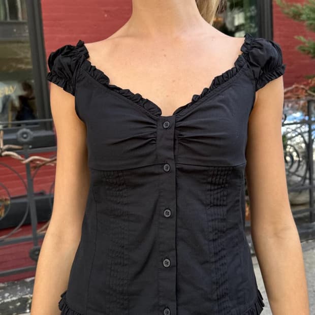 브랜디멜빌 엘레나 도트 반팔 블라우스 네이비 Brandy Melville