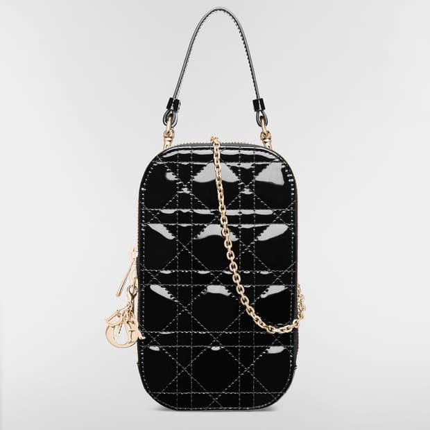 디올 휴대폰 홀더 크로스백 페이턴트 블랙 까나쥬