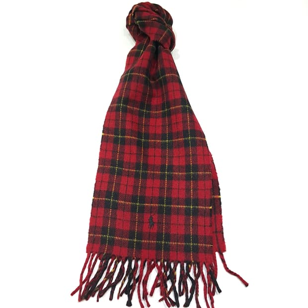 MX547 폴로 90s 이태리판 울 레드 타탄 체크 머플러 목도리
