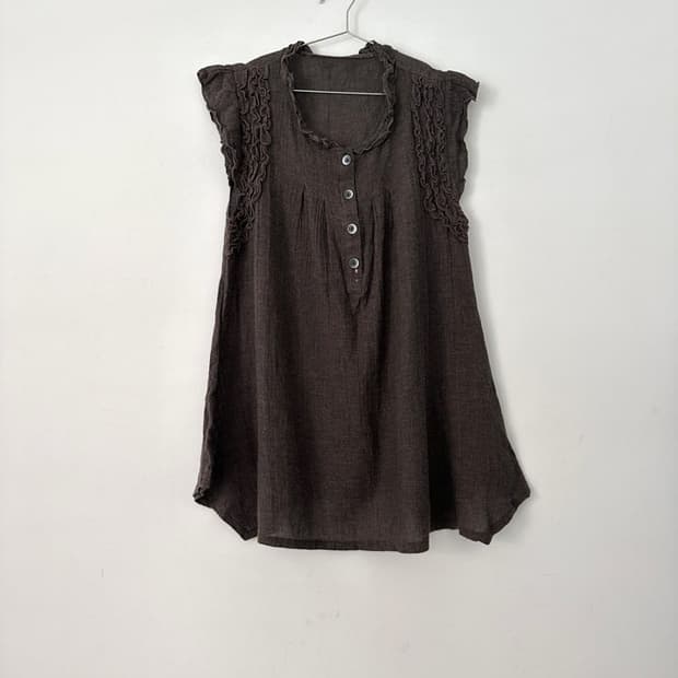 Flower embroidery half knit / brown