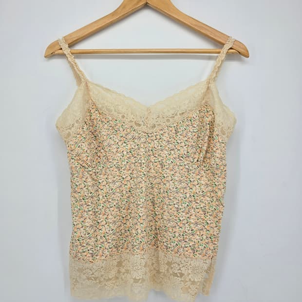 일본 빈티지 플라워 레이스 끈나시 블라우스