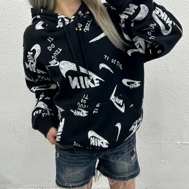 나이키 드로잉 패턴 블랙 후드 XL