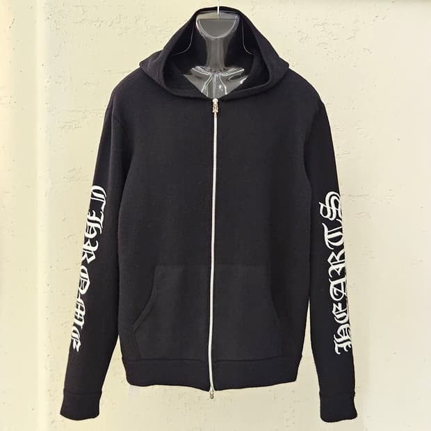 [XL] 크롬하츠 레터링 자수 캐시미어 후드집업 블랙 AB1213C163