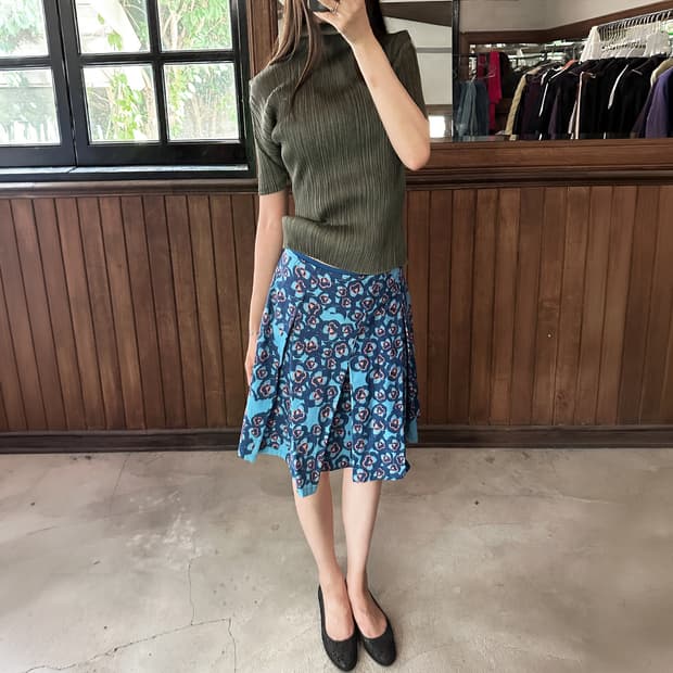 JIL SANDER NAVY floral pleated skirt
