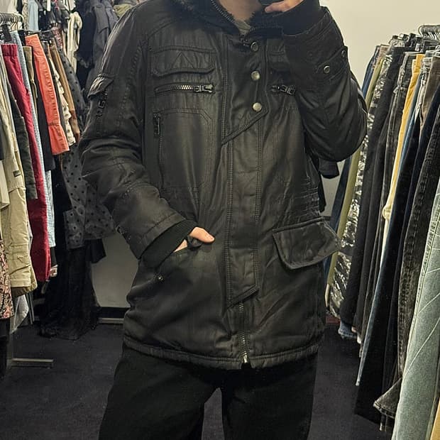 버커루 라쿤퍼 코팅 데님 패디드 야상 점퍼 n3b 개파카 고스 펑크 갸루