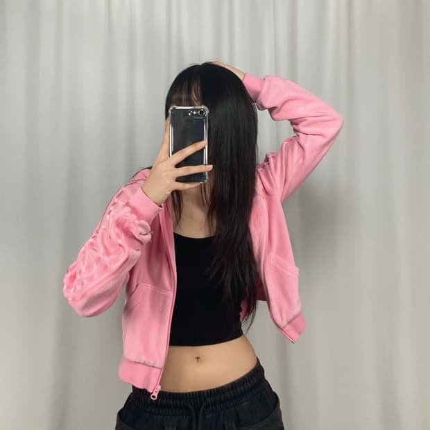 아디다스 벨벳 크롭 후드집업