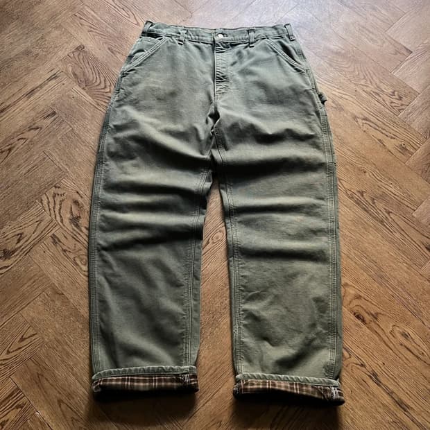 [36]칼하트 USA 체크 라이닝 모스그린 카펜터 워크 팬츠 M11