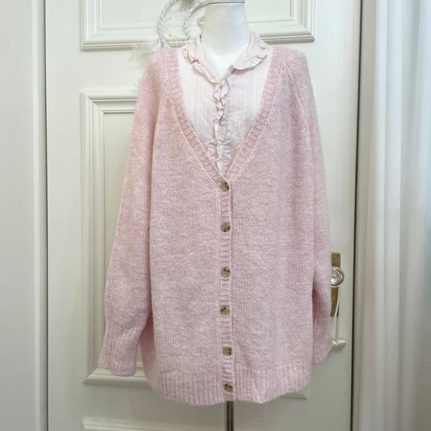 pink melange back point over cardigan