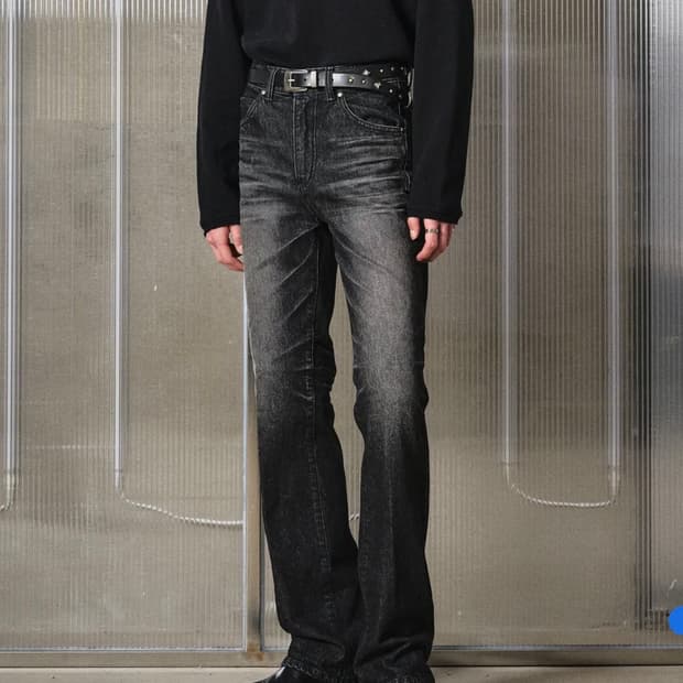 엘무드 아키라 플레어 데님 워시드 블랙 44