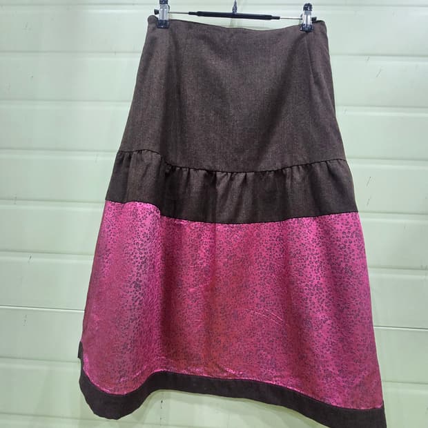 오일리(OILILY) 브라운/핑크 플라워 패턴 롱 스커트