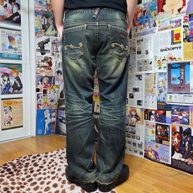 데미지 페인팅 샌드 워싱 데님 팬츠