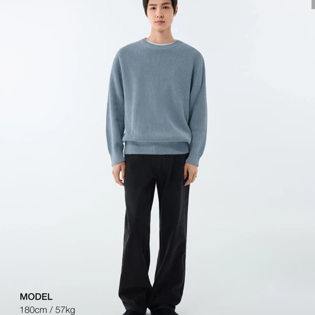 [무신사스탠다드]코튼 리브드 크루 넥 니트 [스카이 블루] M사이즈