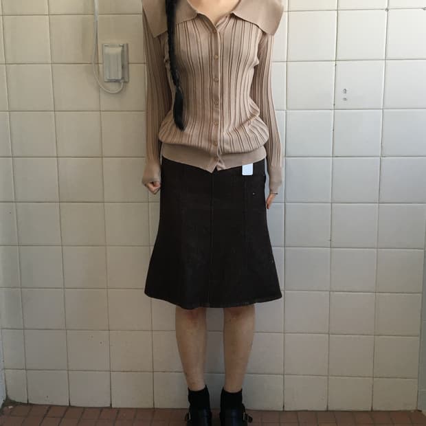 Collar point ribbed cardigan