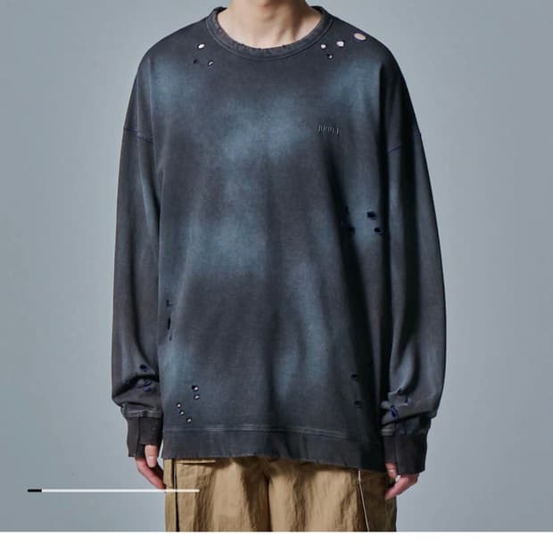 준지 데미지 스티치 스프레이 다잉 롱슬리브.