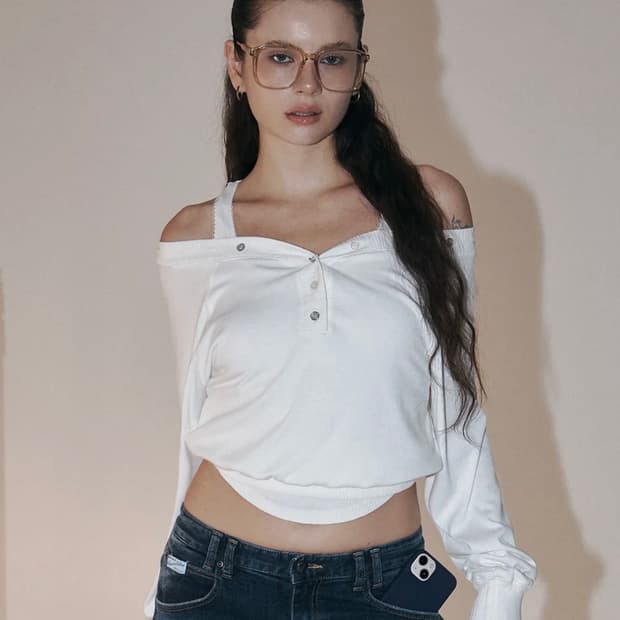 플리즈노팔로우 Ari Button Long Sleeve Top