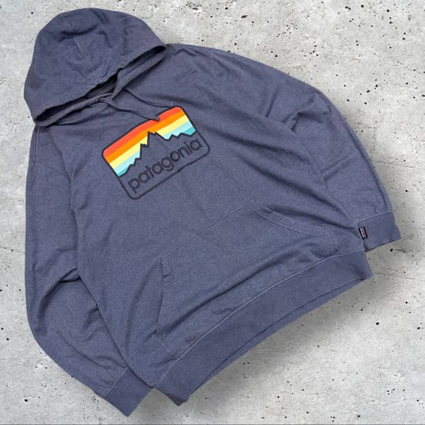 [L] 파타고니아 코튼 로고 후드티 블루 C211