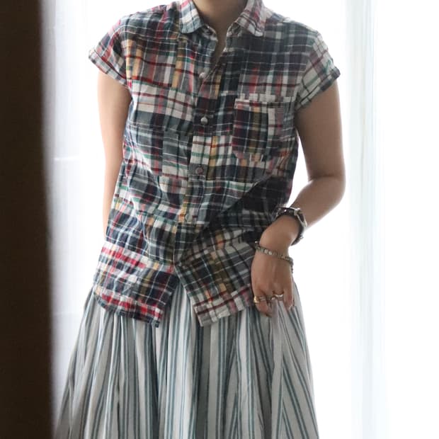 [Beams Boy] Patchwork Check Shirt