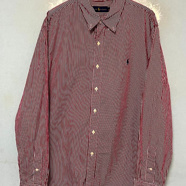 POLO 폴로 남자 캐주얼셔츠 스트라이프 긴팔 춘추 버건디 XL 105