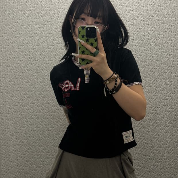 리 희귀 빈티지 Y2K 레트로 키치 체크로고 슬림핏 반팔티 K0052