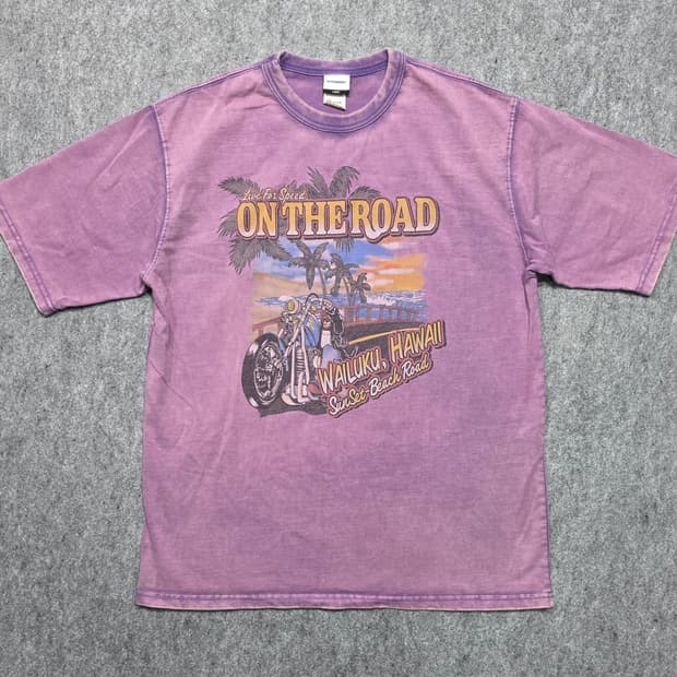 아웃스탠딩 하와이 바이크 그래픽 피그먼트 워싱 반팔티 L