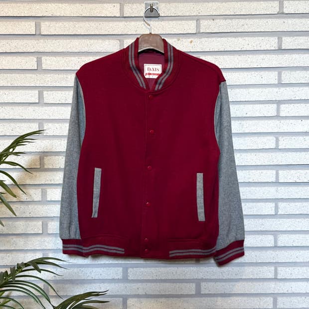 JPN VINTAGE 미니멀 울 바시티자켓 소매 배색 디테일 버건디