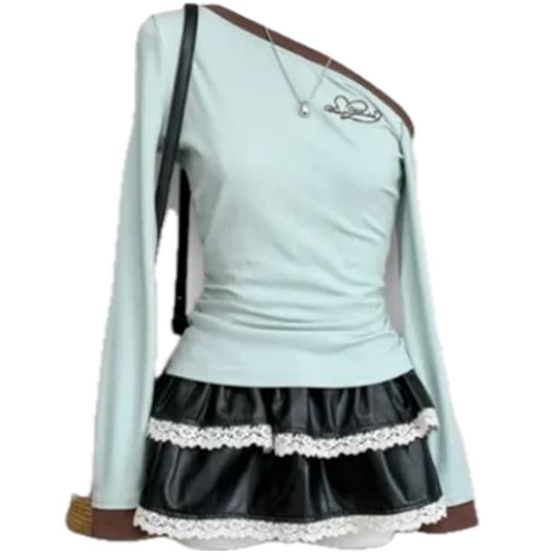 민트 레터링 언발란스 오프숄더 