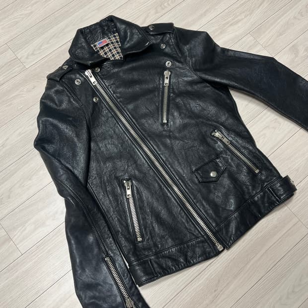 아메리카 빈티지 체크 레더 자켓