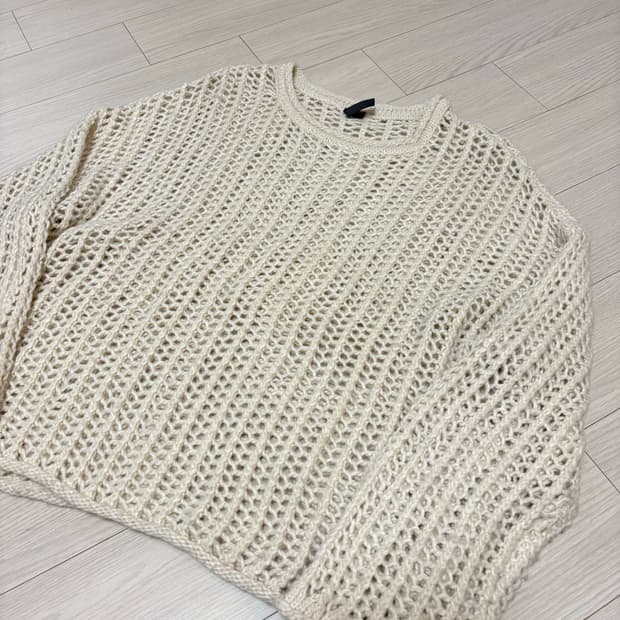 빈티지 오버핏 크롭 피쉬넷 니트 아이보리 55-66