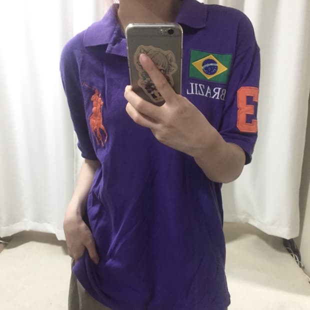 폴로 랄프로렌 퍼플 브라질 빅포니 카라 반팔 티셔츠