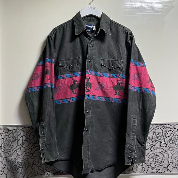 랭글러 웨스턴 셔츠 블랙 빈티지 패턴