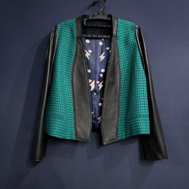 하운드투스 패턴 가죽자켓
