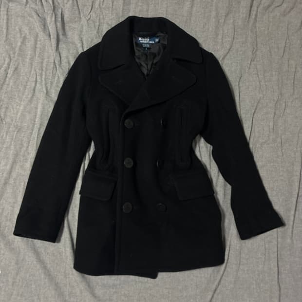 폴로 블랙 피코트 더블 코트 S