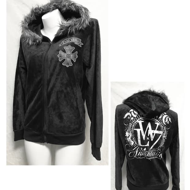 빈티지 펑크 크롬깔 벨벳 퍼 후드 집업