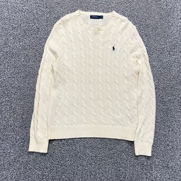 폴로 크림 케이블 코튼 니트