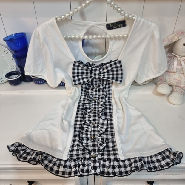 세실 맥비 체크 리본 블라우스