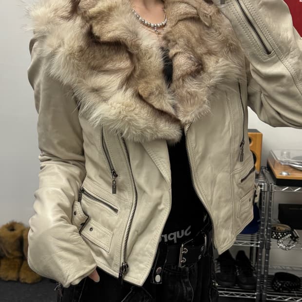 올드 빈티지 레더 바이커 퍼 자켓